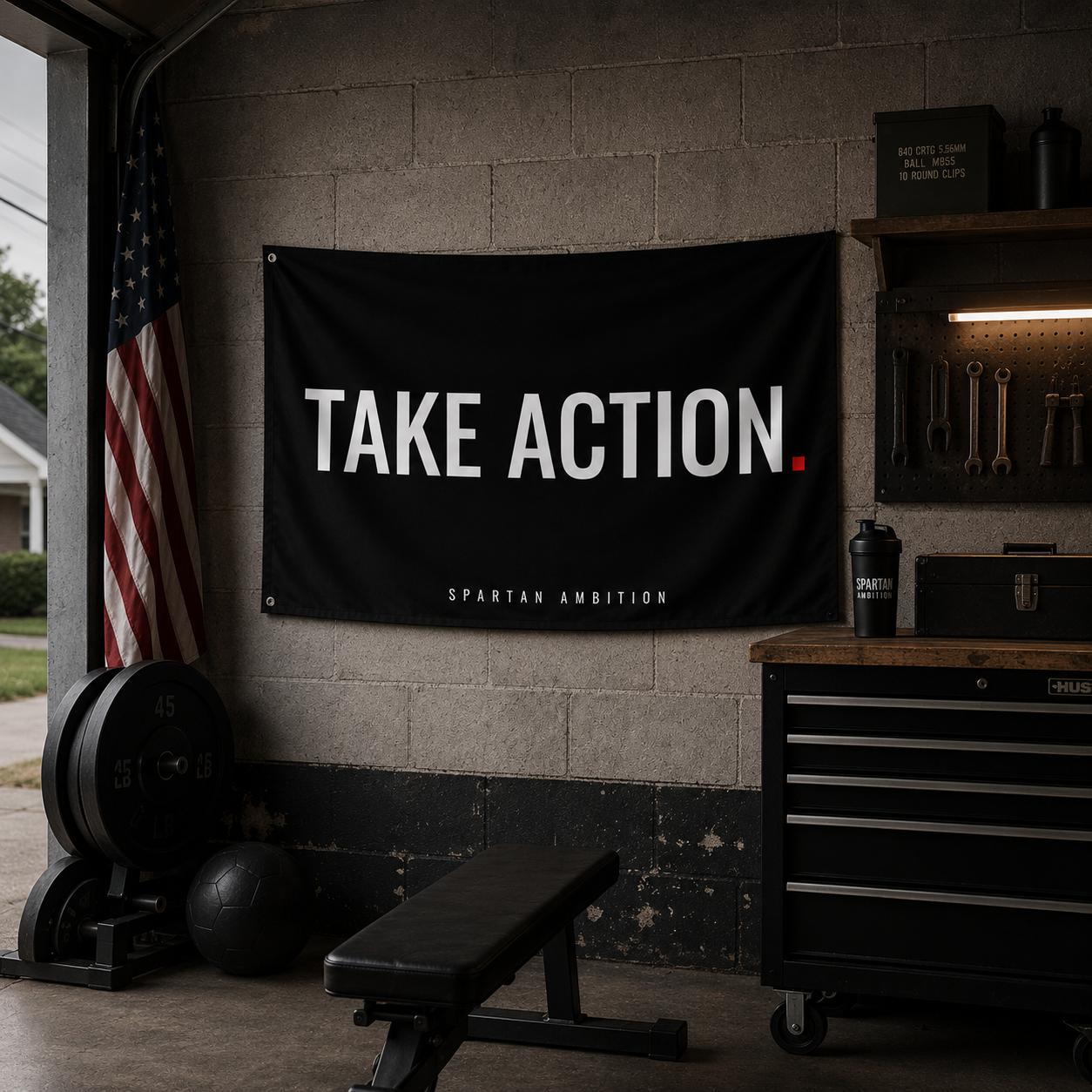 Take Action Motivation Wall Flag – Gym & Mindset Banner