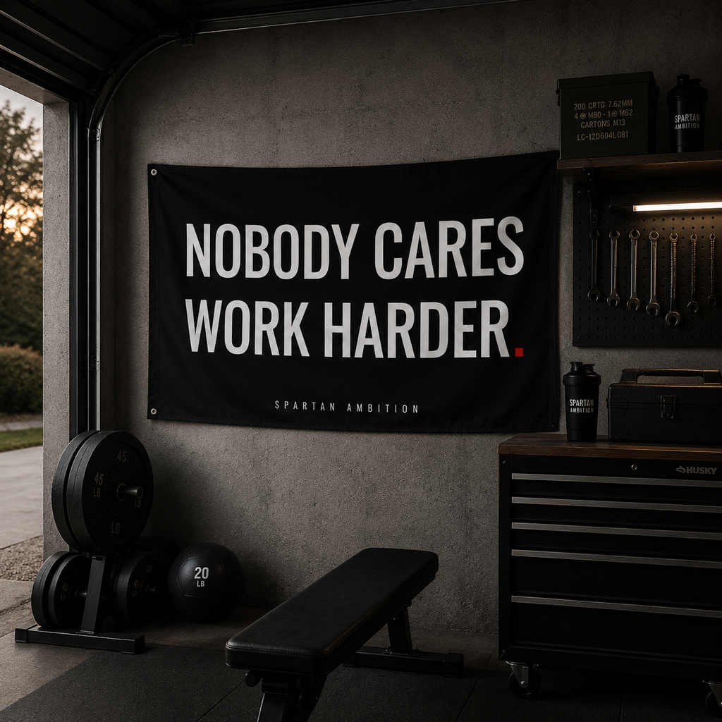 Nobody Cares Work Harder Flag – Motivational Wall Flag for Gym, Garage & Room Decor