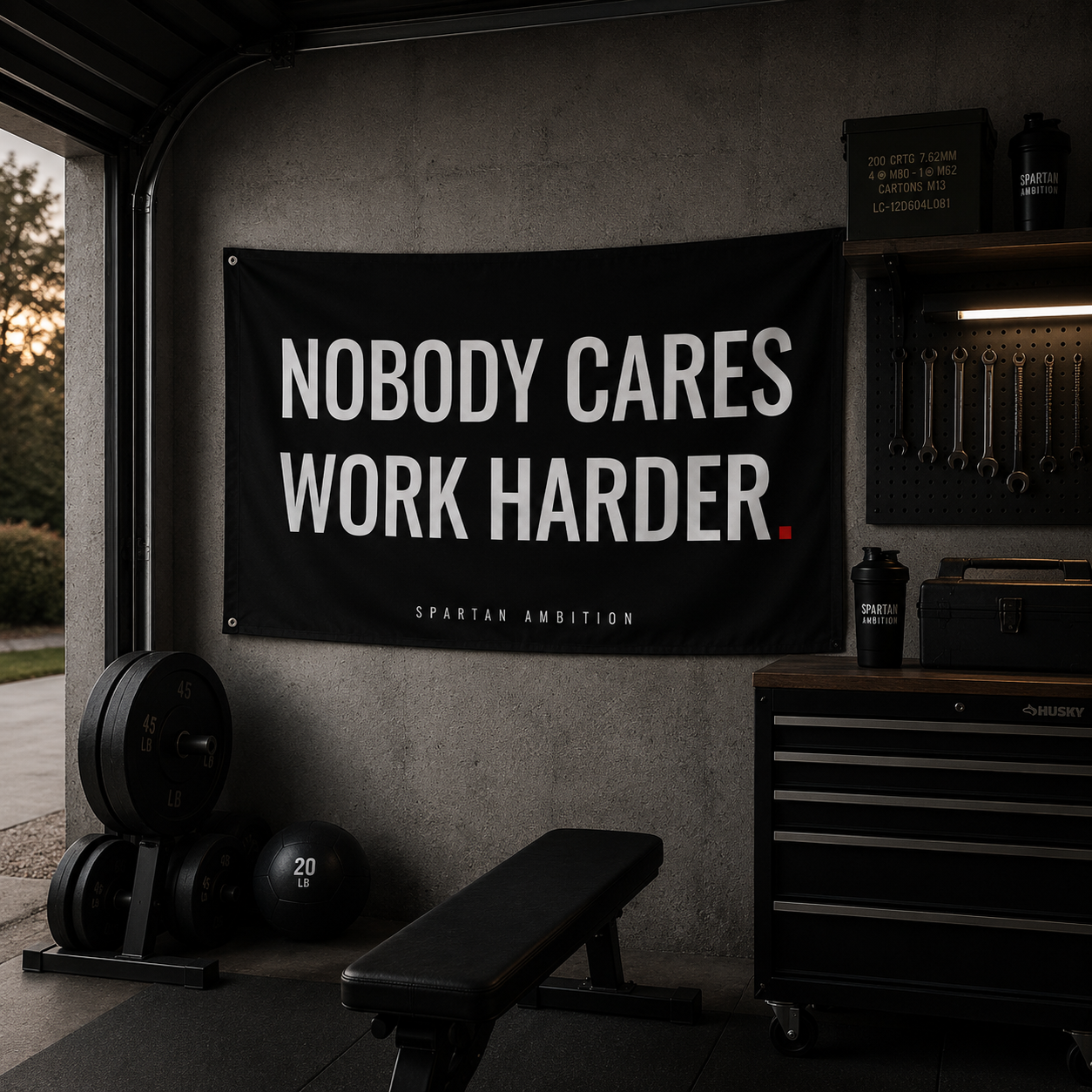 Nobody Cares Work Harder Flag – Motivational Wall Flag for Gym, Garage & Room Decor