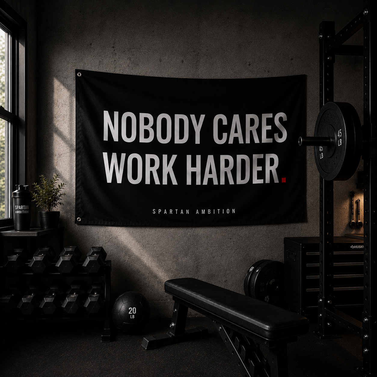 Nobody Cares Work Harder Flag – Motivational Wall Flag for Gym, Garage & Room Decor