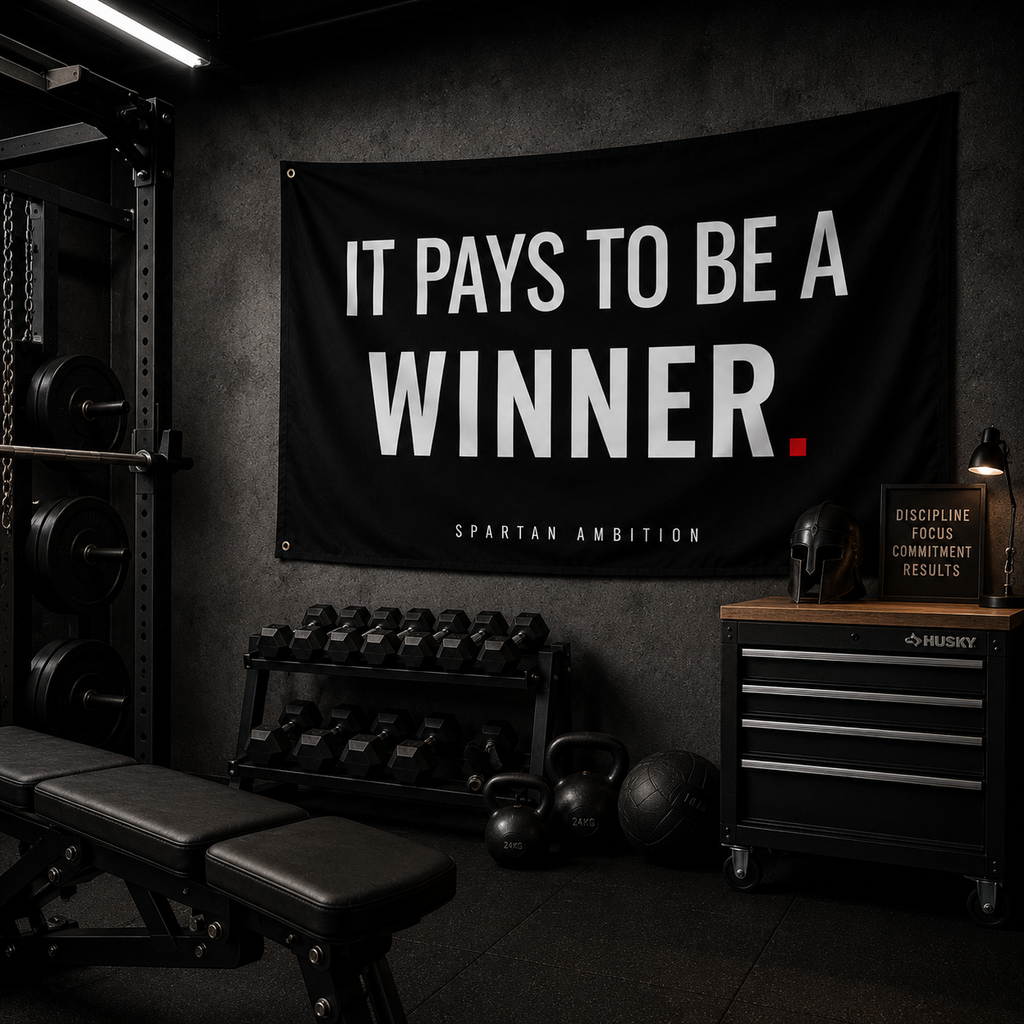 It Pays To Be A Winner Flag – Motivational Gym Wall Flag & Masculine Room Decor