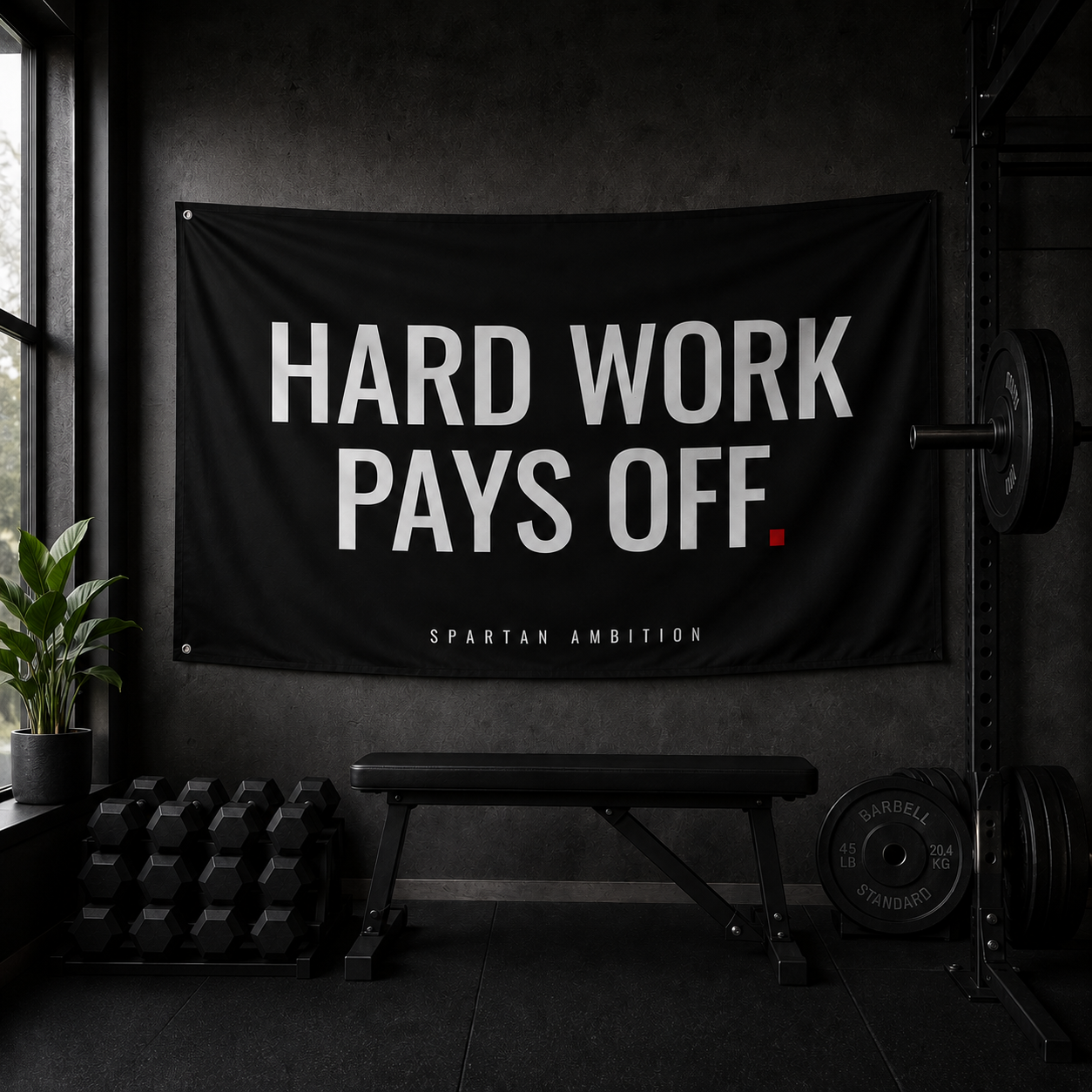 Hard Work Pays Off Flag – Motivational Gym Wall Flag