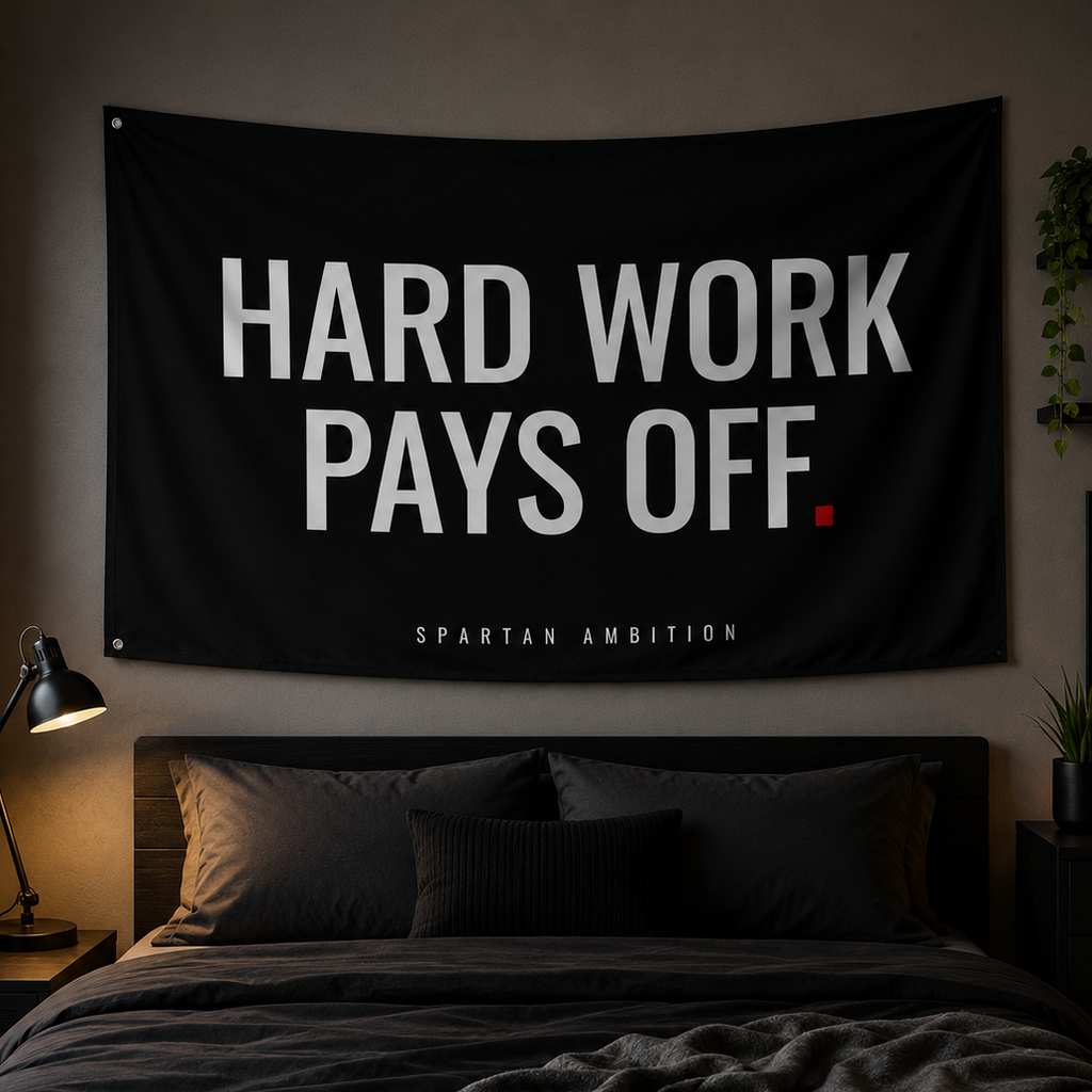 Hard Work Pays Off Flag – Motivational Gym Wall Flag