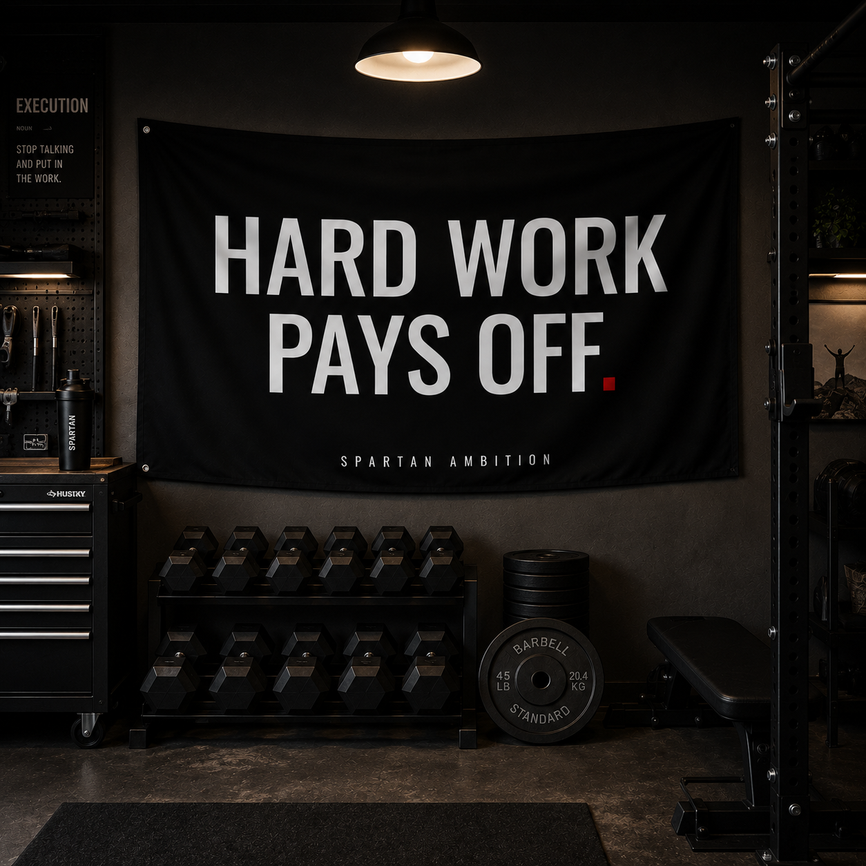 Hard Work Pays Off Flag – Motivational Gym Wall Flag