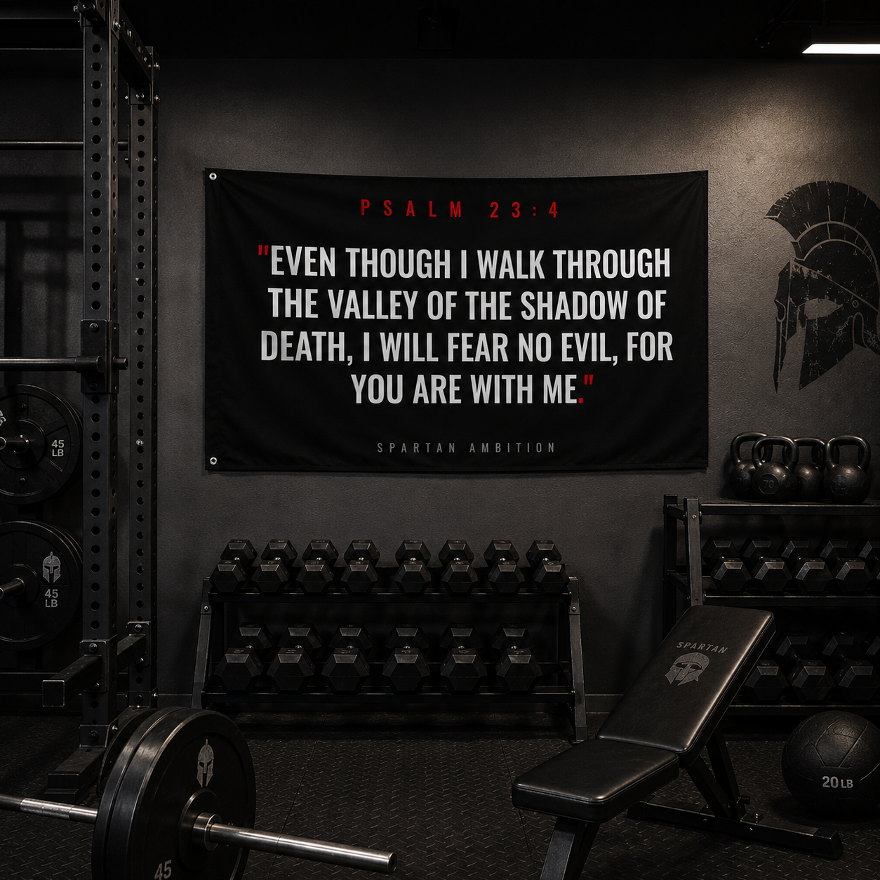 Psalm 23:4 Christian Wall Flag – “Fear No Evil” Scripture Gym Banner