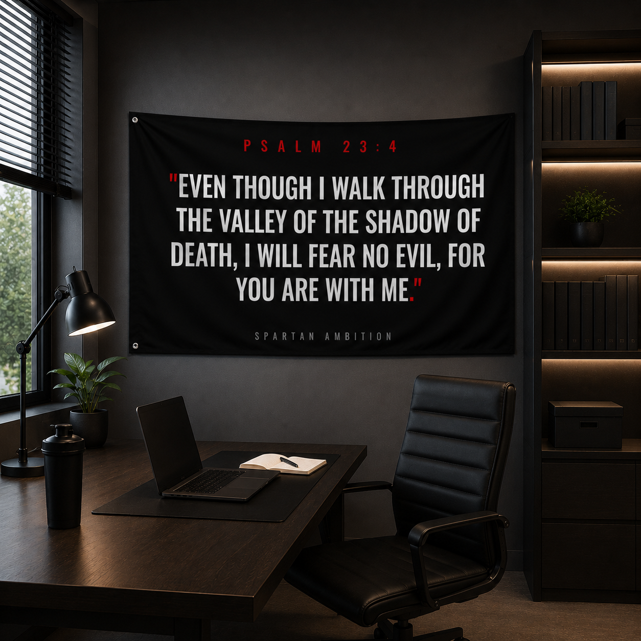 Psalm 23:4 Christian Wall Flag – “Fear No Evil” Scripture Gym Banner