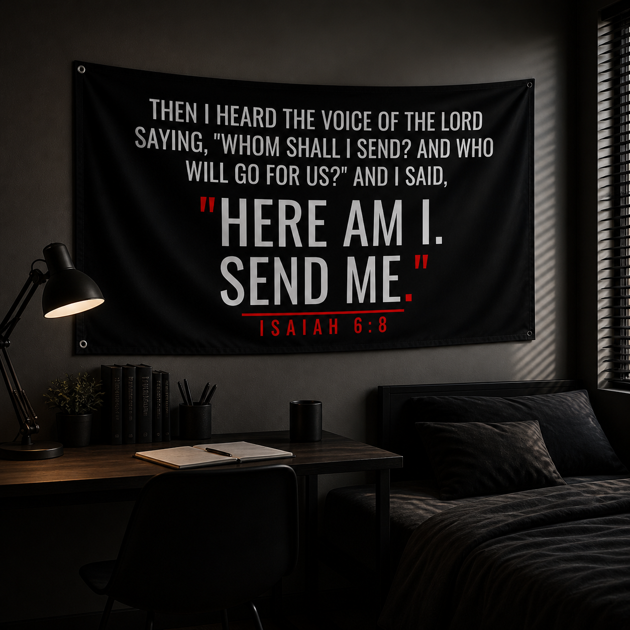Isaiah 6:8 Flag – Here Am I Send Me Bible Verse Wall Flag for Gym, Room & Christian Decor