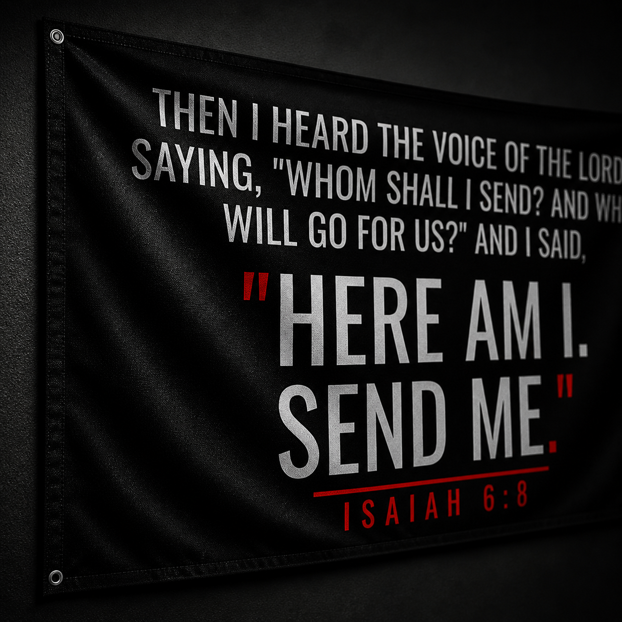 Isaiah 6:8 Flag – Here Am I Send Me Bible Verse Wall Flag for Gym, Room & Christian Decor