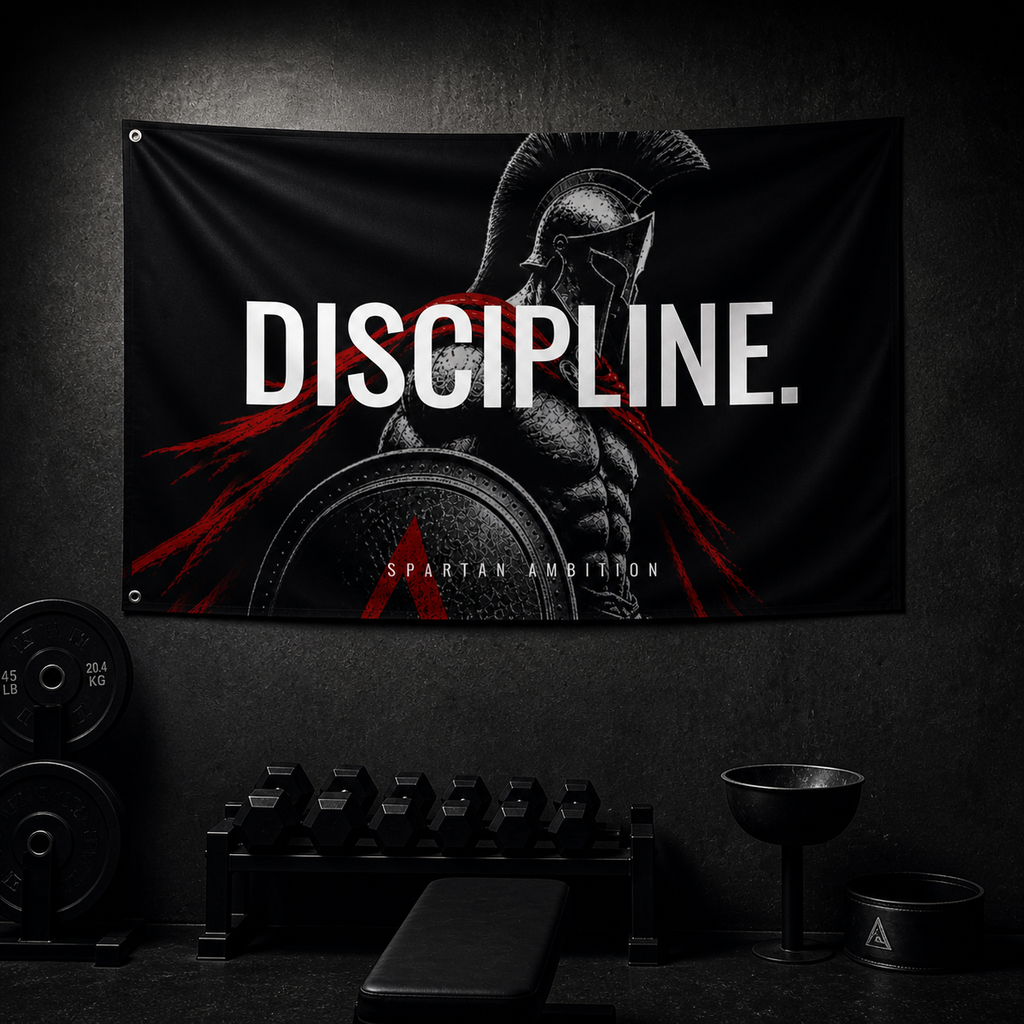 Discipline Spartan Wall Flag – Elite Warrior Mindset Banner