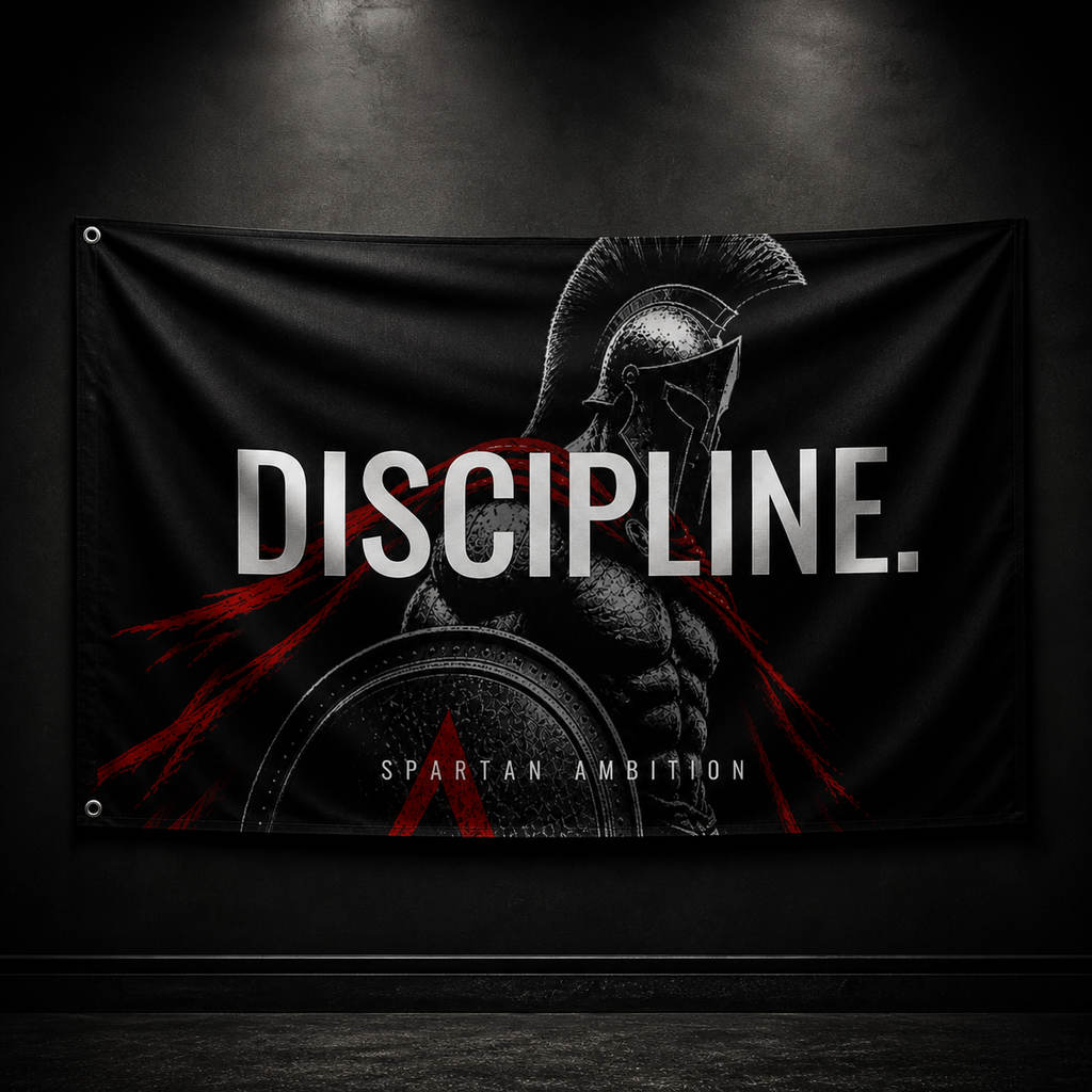 Discipline Spartan Wall Flag – Elite Warrior Mindset Banner