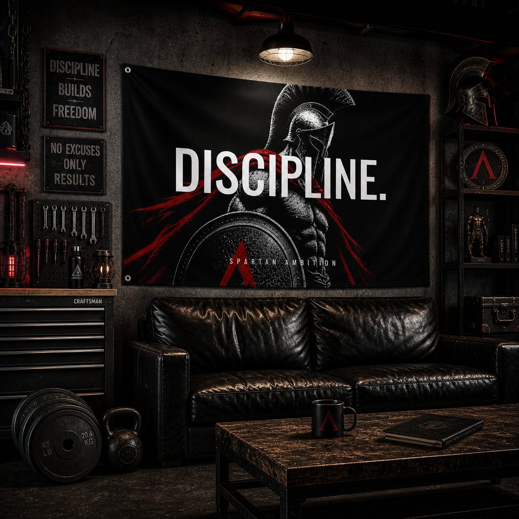 Discipline Spartan Wall Flag – Elite Warrior Mindset Banner